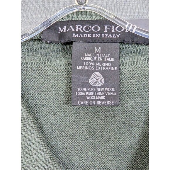 Marco Fiori Merino Wool Sweater Mens M Extra Fine Italy Button Collar Knit Green - Picture 5 of 5